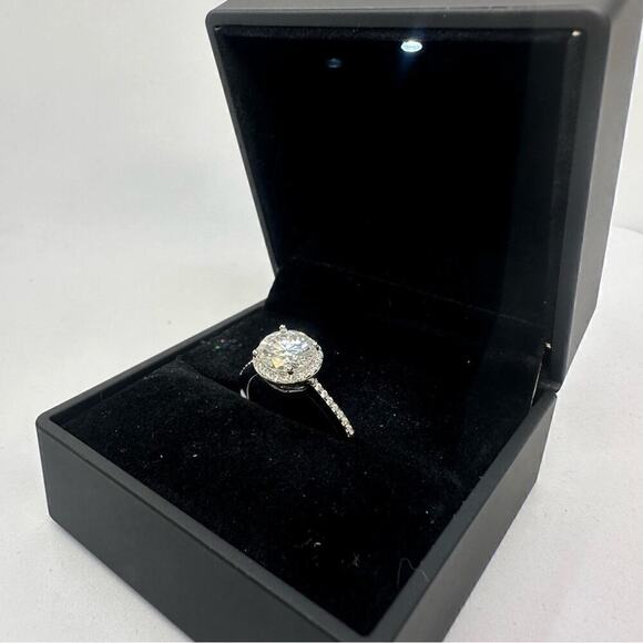 Moissanite Diamond Engagement Ring Brilliant Round Cut Halo S925 2 Ct Size 9 - Picture 11 of 12